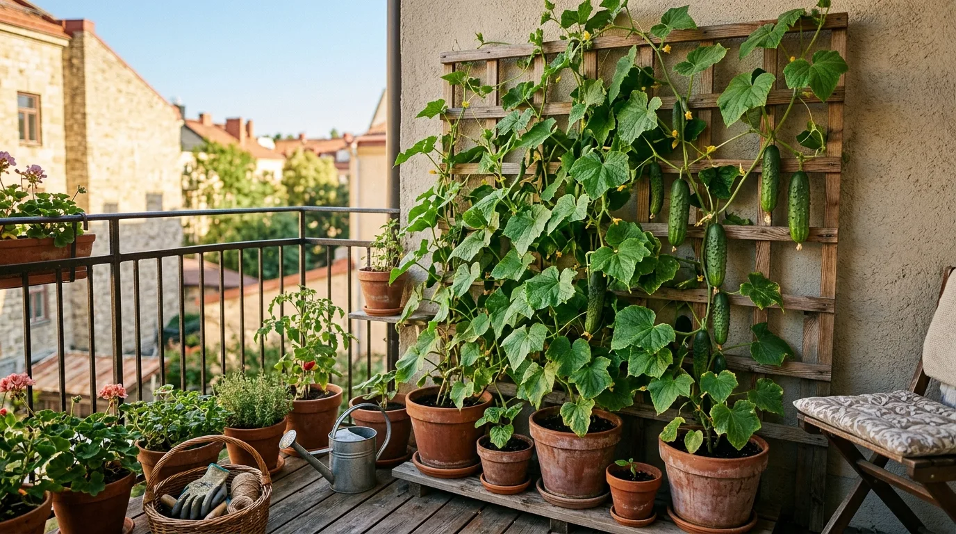 Container Trellis for Patio Cucumbers